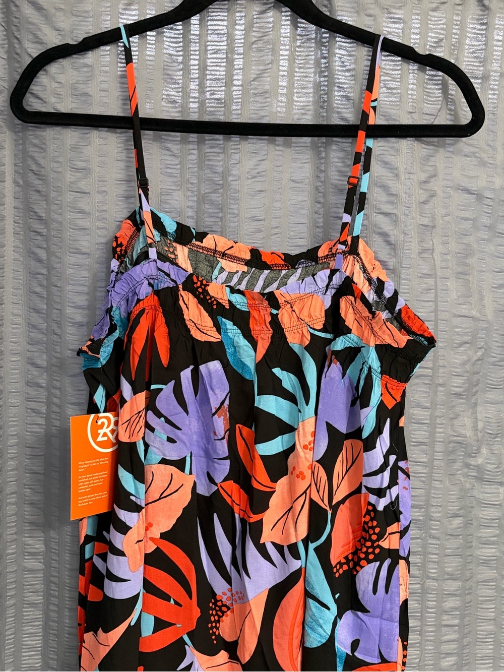 Refinery29 Tropical Leaf Black Teal Orange Hawaiian Strap Maxi Dress Medium NWT - Picture 4 of 12